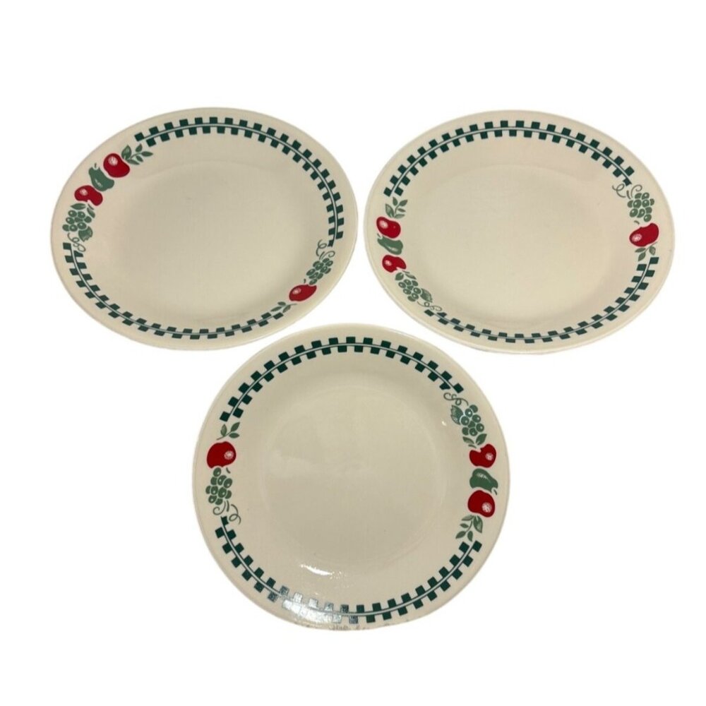 Corelle Corning Dessert Plates Farm Fresh 6.75" Green Check Apples Set of 3